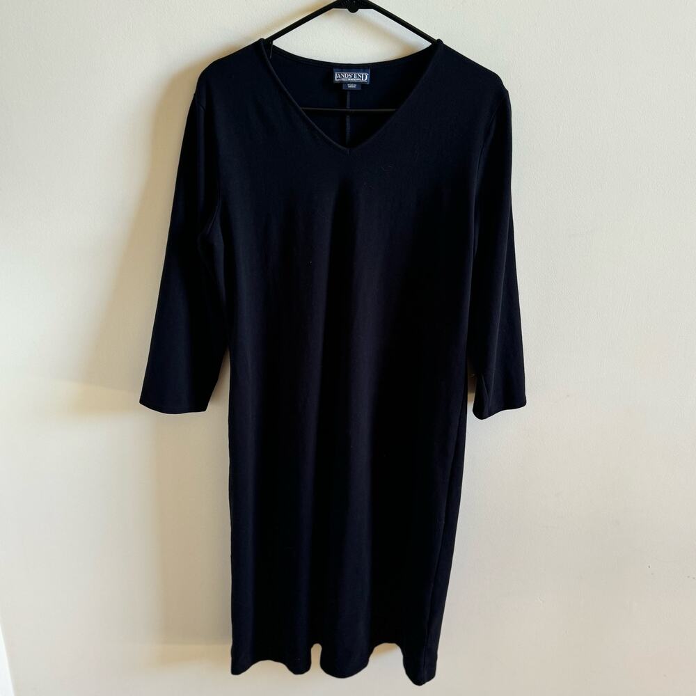 Lands' End Women's M 10-12 Black T Shirt Dress Casual Lagenlook Minimalist Basic